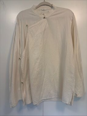 Fab Tibet Cream 100% Cotton Traditional Tibetan Mandarin Collar Tunic Top L